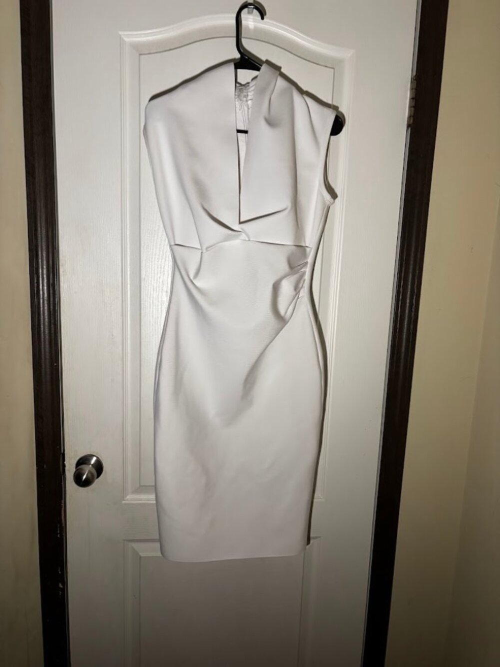 White Bodycon Sheath Dress Ruched Waist L